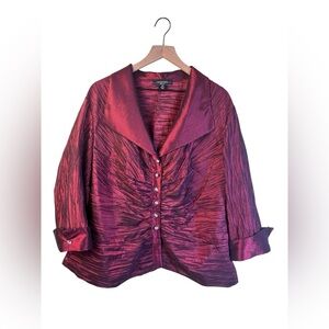 R&M Richards Woman Elegant Dark Red Rhinestone Button-Up Blouse Size 20W